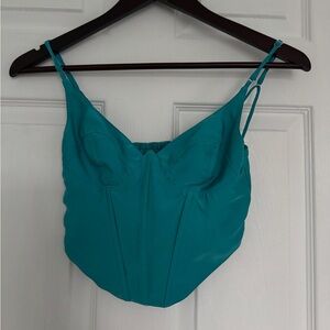 Urban Outfitters Satin Bustier Crop Top in Teal